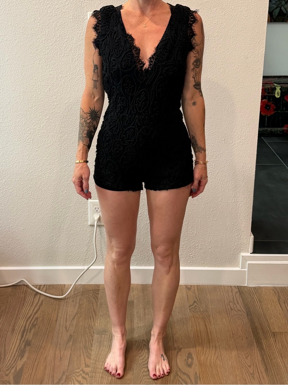 Black Lace V-Neck Romper